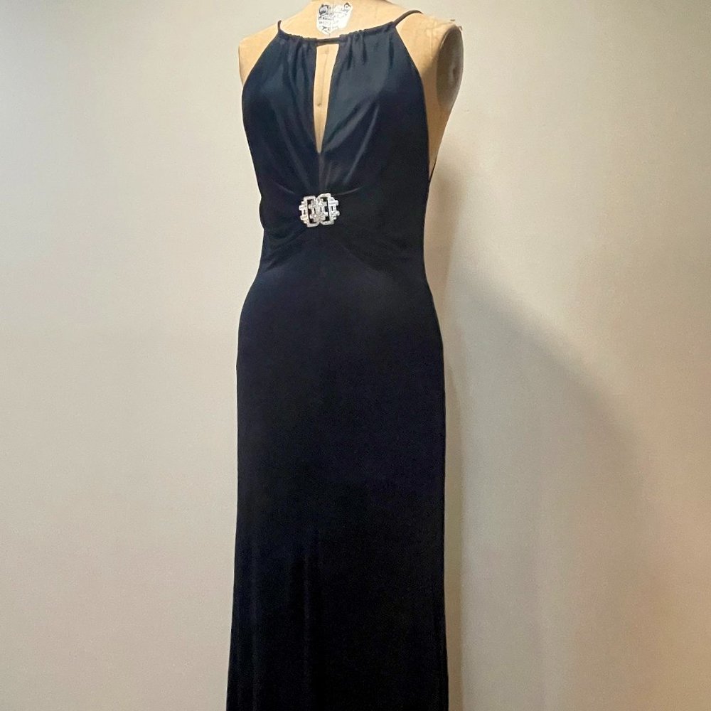 NWOT 90s Retro Glam Backless Jersey Gown